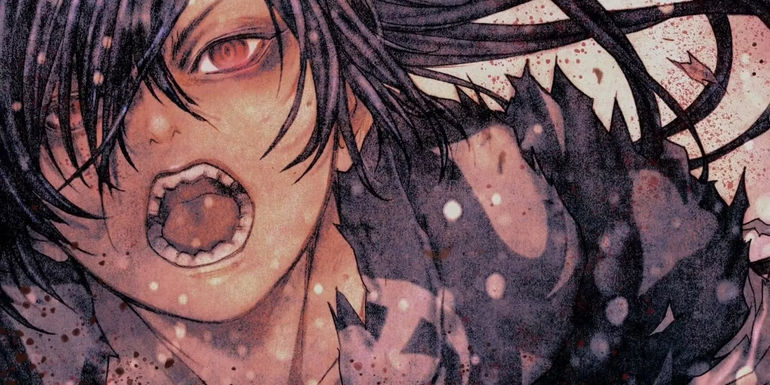 Hyakkimaru from Dororo with mouth open and eyes glowing red