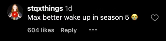 Screenshot of Instagram comment expressing concern for Max in Stranger Things season 5
