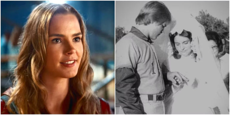 A collage of Siena Bjornerud as Gracie Shanz in The Hill and Rickey Hill getting married to Sherran in real life.