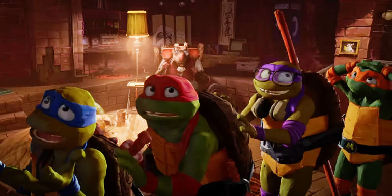 The turtles sneaking in Teenage Mutant Ninja Turtles: Mutant Mayhem
