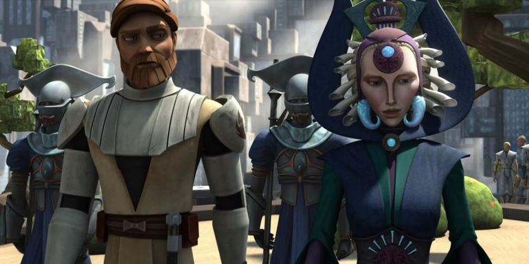 Obi-Wan Kenobi and Satine Kryze in The Clone Wars.
