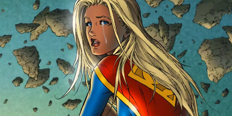 Supergirl crying over destroyed Krypton in DC Comics