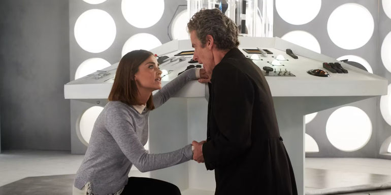 The Twelfth Doctor and Clara Hold Hands in the TARDIS in Doctor Who