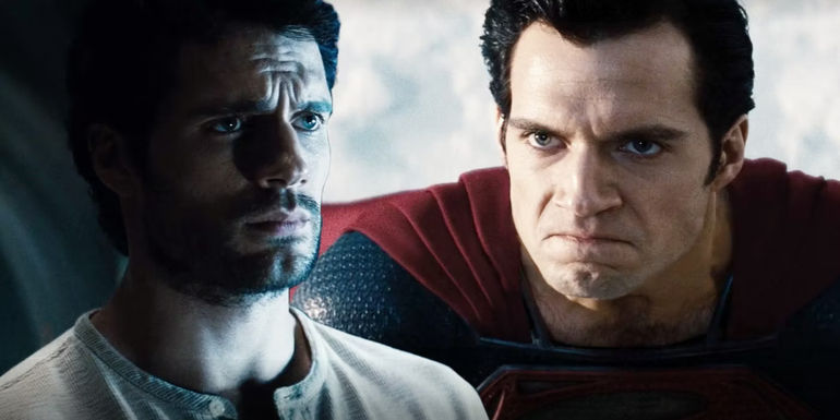 Two shots of Henry Cavill's Clark Kent Superman in Man of Steel