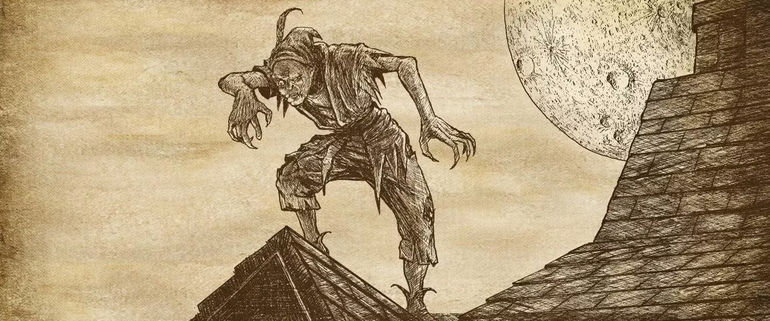 Peter Pan standing on a rooftop looking evil in a teaser image for Peter Pan's Neverland Nightmare.