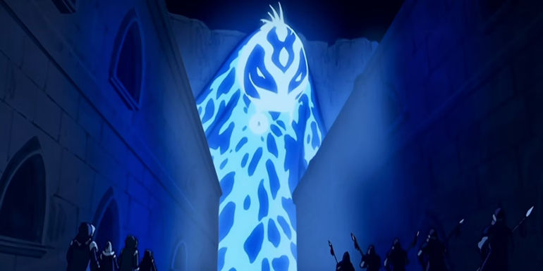 Avatar state Aang fights the fire nation as the giant blue creature in The Last Airbender.
