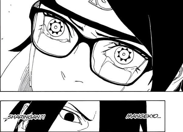 Sarada's Mangekyo Sharingan as shown in the Boruto Two Blue Vortex manga (Image via Shueisha/Masashi Kishimoto and Mikio Ikemoto)