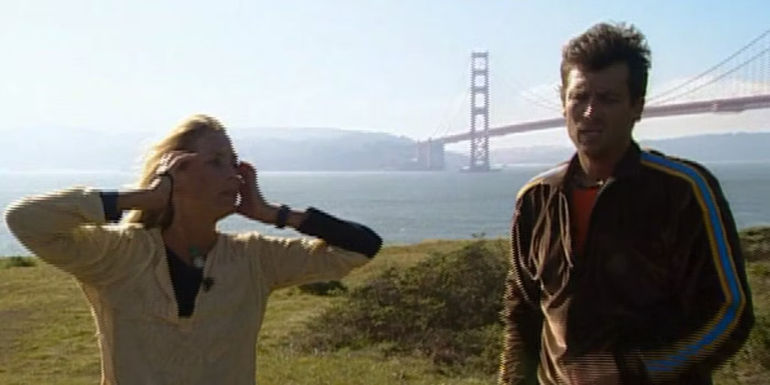 Tara and Will on a hill on The Amazing Race