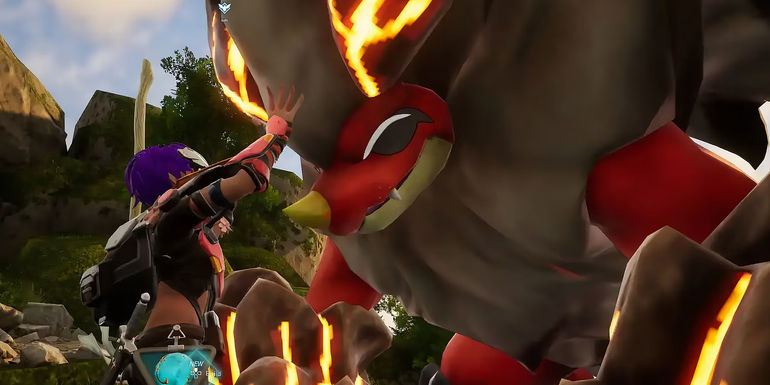Palworld player petting their Blazamut