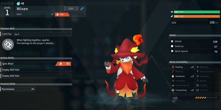 Palworld - Wixen Detailed Stats