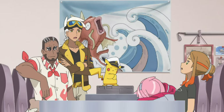 Pokemon Horizons: The adults in the Rising Volt Tacklers discuss a new job.