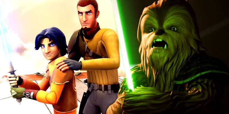 Kanan Jarrus, Ezra Bridger, and Gungi in Star Wars.