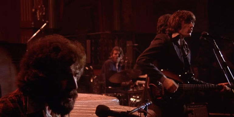The Band performing on stage in The Last Waltz documentary