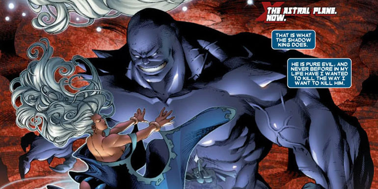 Shadow King confronts Storm in a Marvel Comic