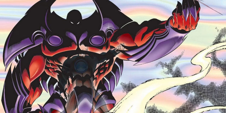 Onslaught raises his hands over smoke in a Marvel comic