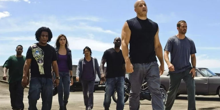 Vin Diesel's Dominic Toretto leading the main characters from the 6th Fast and Furious