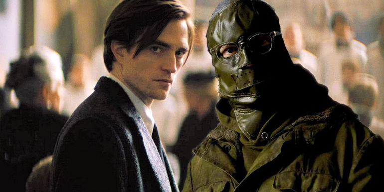 Robert Pattinson as Bruce Wayne in The Batman with Paul Dano as The Riddler
