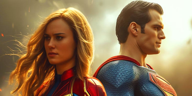 Captain Marvel and Superman teaming up in MCU and DCEU fan art