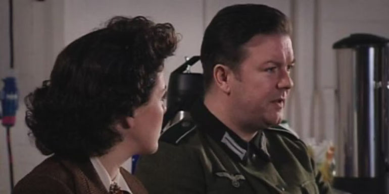 Ricky Gervais and Ashley Jensen in Extras