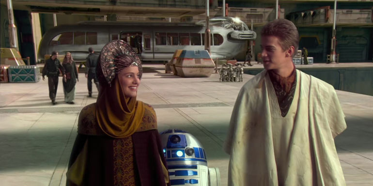 Padme, Anakin, and R2-D2 in Star Wars Attack of the Clones
