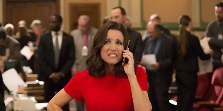 Selina Meyer on the phone in Veep