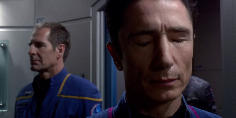 Scott Bakula as Captain Archer and Dominic Keating as Lt. Malcolm Reed