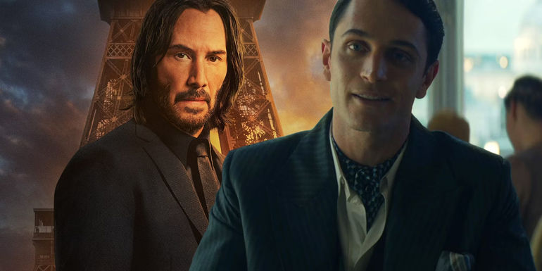 Winston from The Continental next to John Wick 4's poster