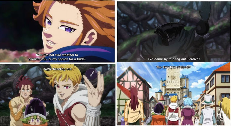 Arthur, Pellegarde, Teleport, and Liones in Four Knights of the Apocalypse episode 16 (Image via Telecom Animation Film)