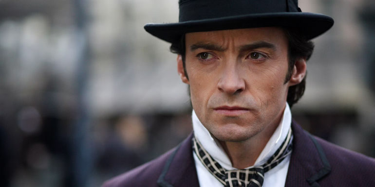 Hugh Jackman as Robert Angier looking serious in The Prestige