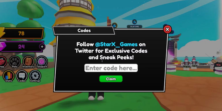 Anime Punch Simulator: the Codes tab