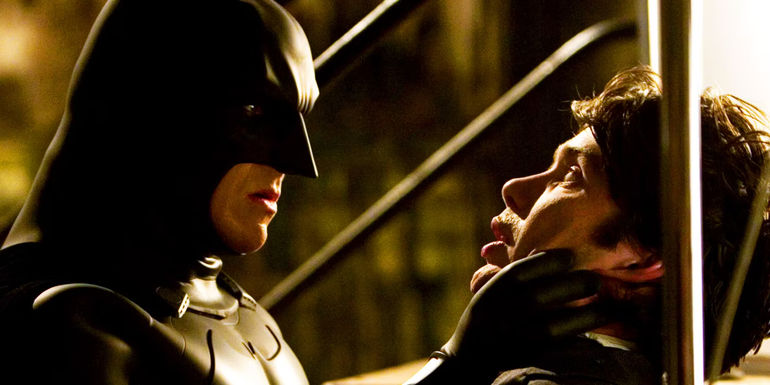 Batman accosting Jonathan Crane in Batman Begins