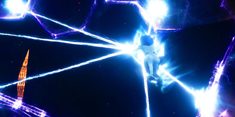 Monica Rambeau using her powers on the universe hole in The Marvels