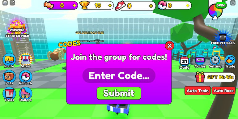 Roller Race Simulator: The Codes button