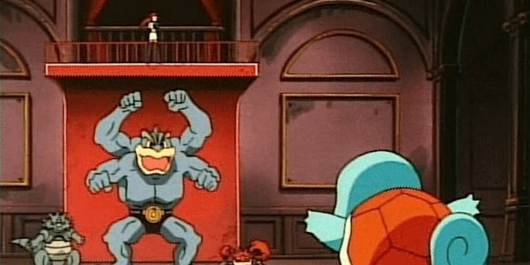 Ash battling in the Viridian City Gym on Pokémon