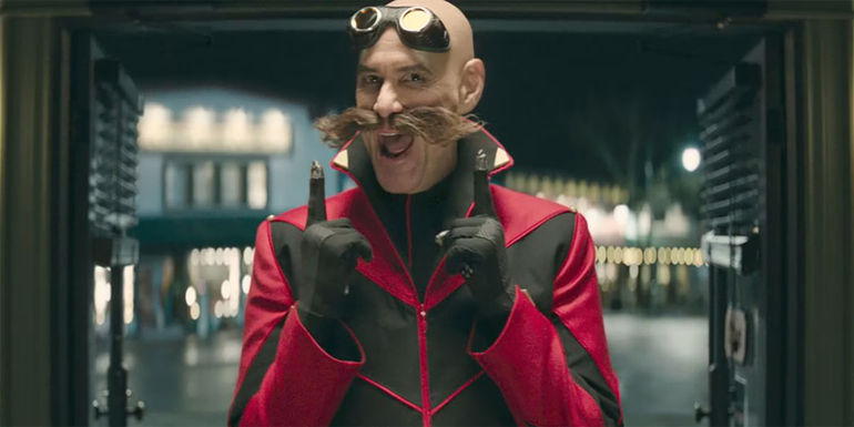 Dr. Robotnik (Jim Carrey) smiling in Sonic The Hedgehog 2 