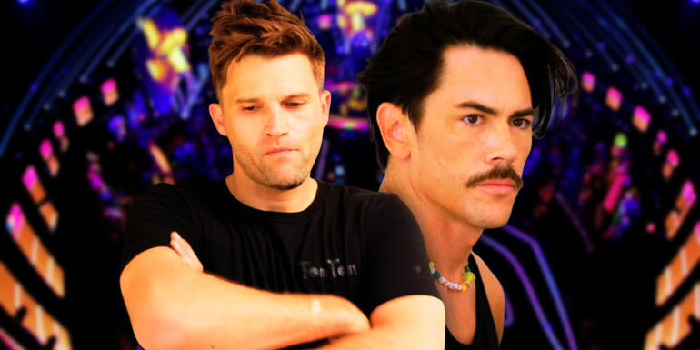Vanderpump Rules cast members Tom Schwartz and Tom Sandoval looking serious. 