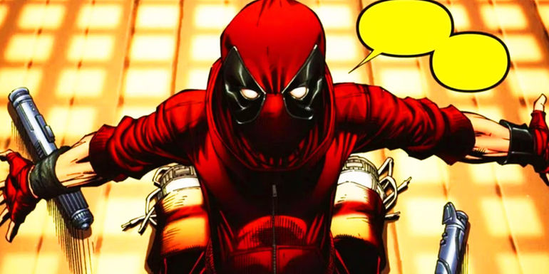Kid Deadpool on his knees in Marvel Comics