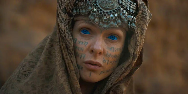 Rebecca Ferguson as Lady Jessica in the deep desert in Dune Part Two