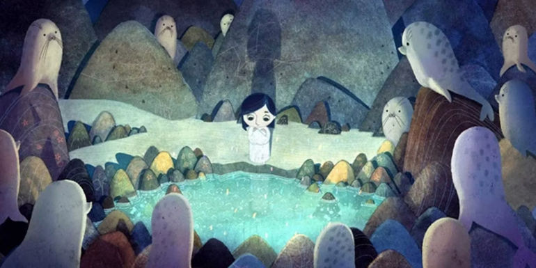 Song of the Sea's main character Saoirse looking down on pond