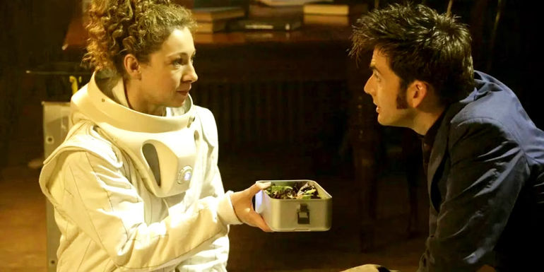 River Song offering the Tenth Doctor her lunchbox in the episode Silence in the Library