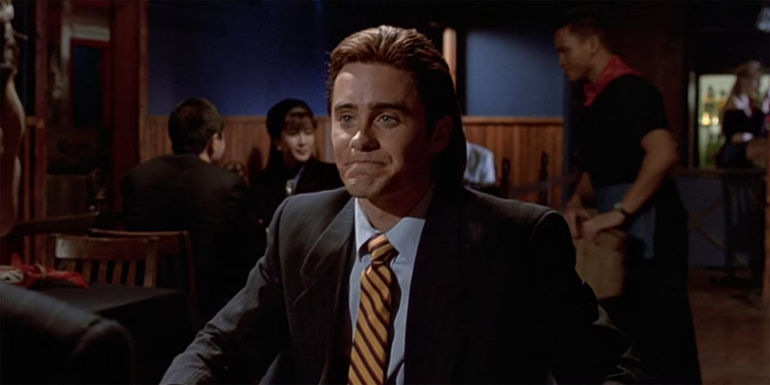 Jared Leto as Paul Allen in a chain restaurant in American Psycho