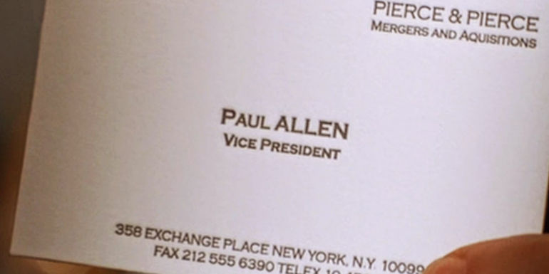 Paul Allen's business card in American Psycho