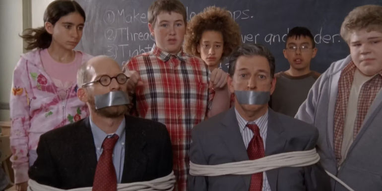 The Busey class with two tied up teachers in Malcolm in the Middle