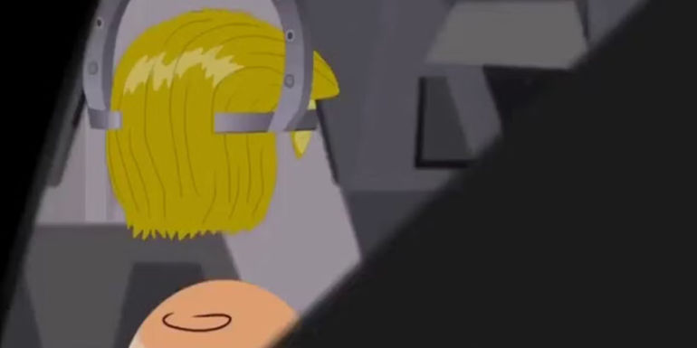 Mr Garrison's toupee is lowered on in South Park