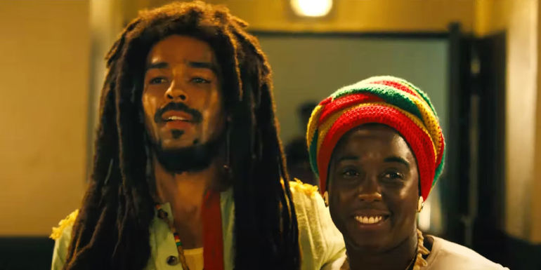 Kingsley Ben-Adir as Bob Marley and Lashana Lynch as Rita Marley in Bob Marley: One Love