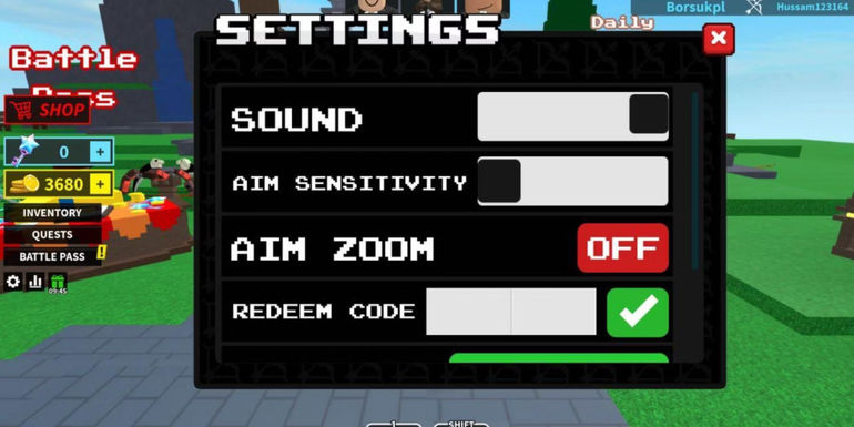 Bow Battle Arena: the Settings tab