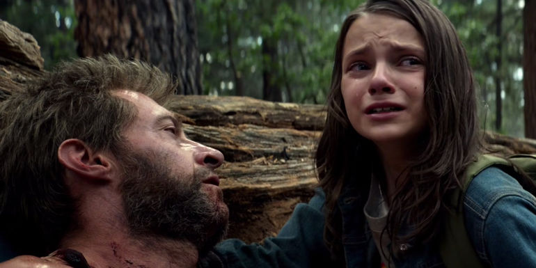 Hugh Jackman's Logan dies in Logan movie while Dafne Keen's X23 cries.