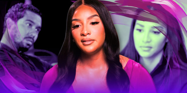 Montage of The Family Chantel's Chantel Everett and Pedro Jimeno, with swirling purple color