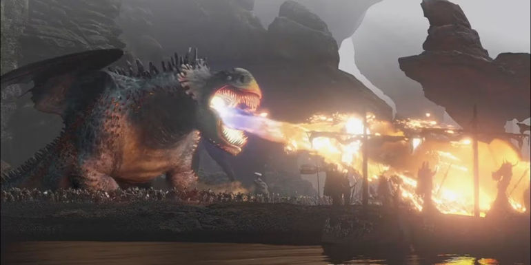 Red Death Dragon blowing fire in How to Train Your Dragon