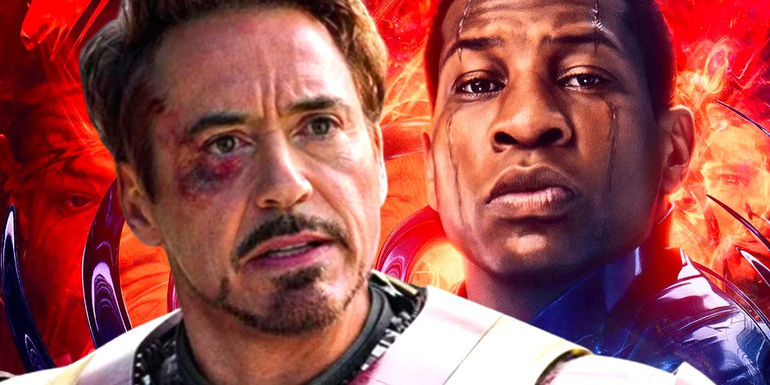 Robert Downey Jr as Iron Man and Jonathan Majors Kang clash in Avengers Secret Wars